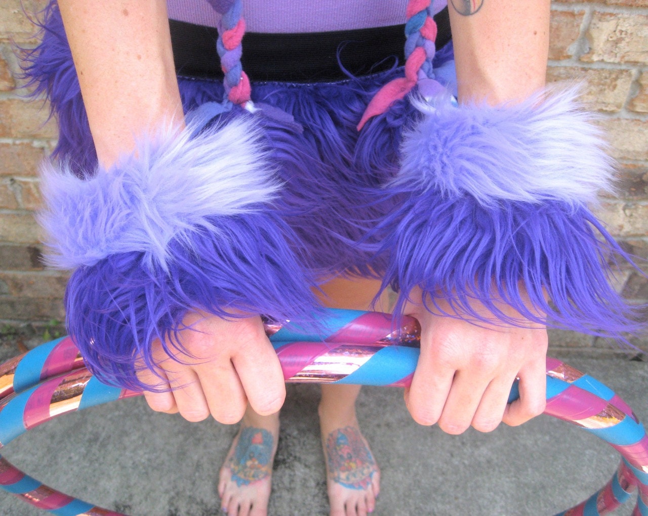 PuRPLe BuNNy CUFFS -- FLuffy FuR wrist cuffs Lavender // Purple // Lilac -- Costume accessory festivals pixie retro hula hoop