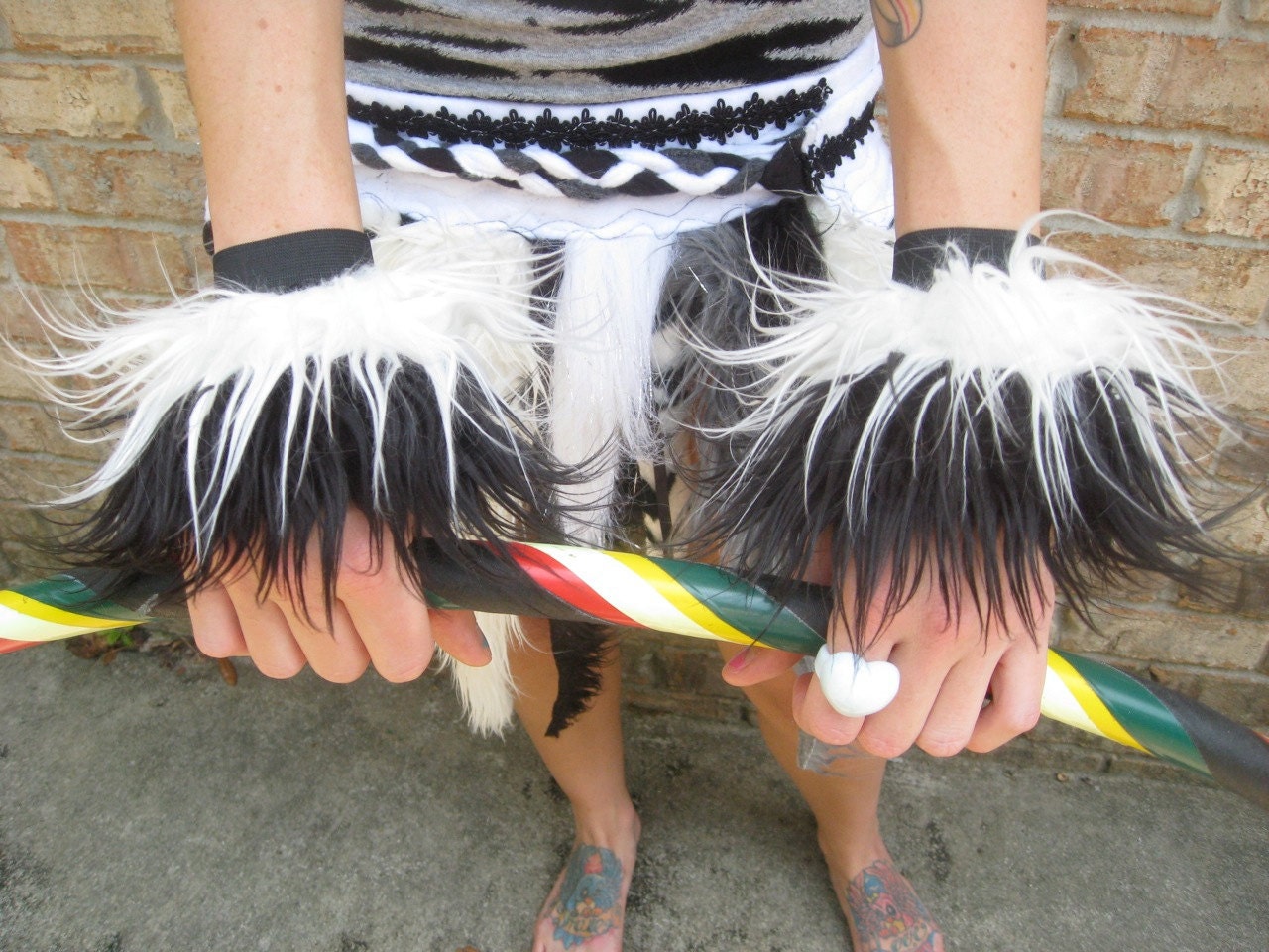 PhUnKy Black // White CUFFS -- FLuffy FuR wrist cuffs -- Costume accessory zebra festivals pixie retro hula hoop
