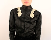 ABIGAIL 1900's Antique Black Victorian Crochet Detail Cropped Jacket