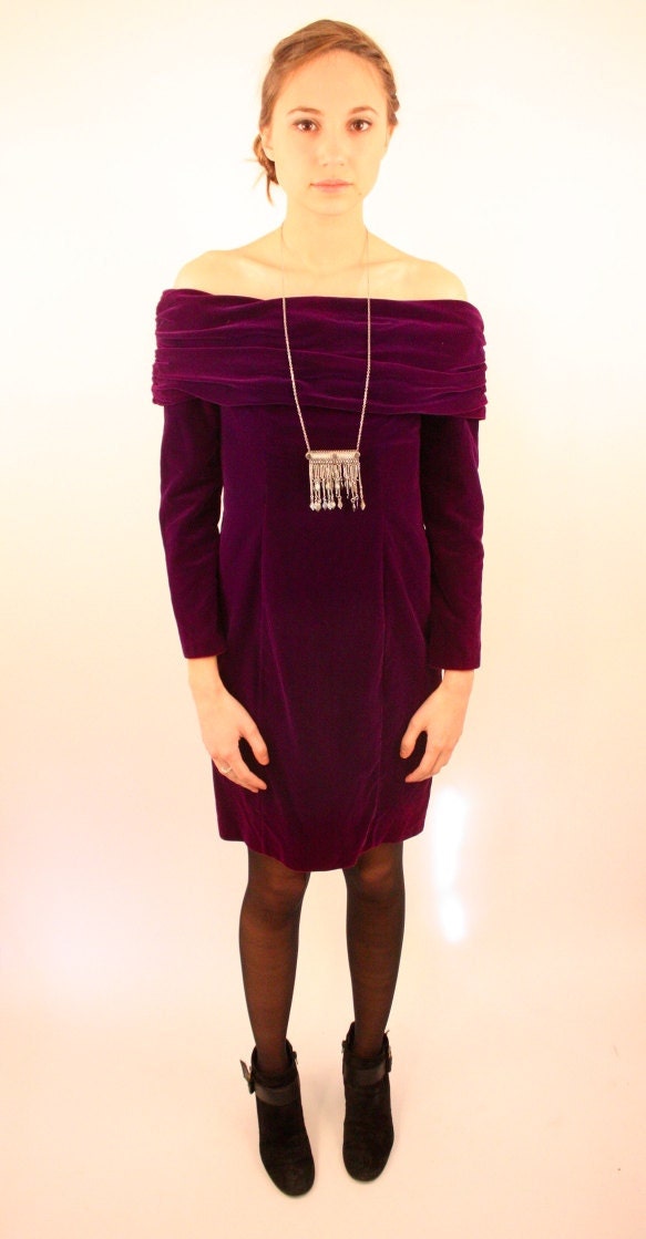 ZUM ZUM 80s Velvet Prom Off the Shoulder Goth Party Mini Dress