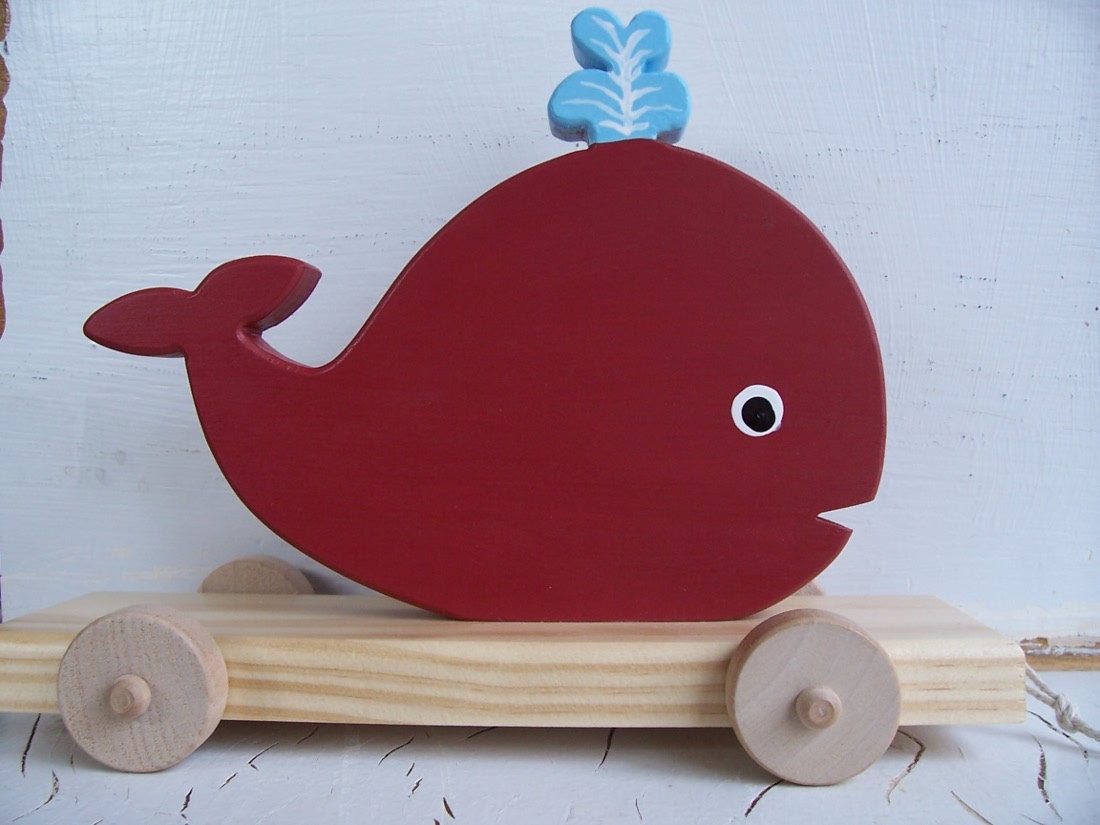 Eco Friendly - Wicked Good Fun - Colonial Red Whale Wood Pull ToY Vintage Inspired & Handmade - Heirloom Quality
