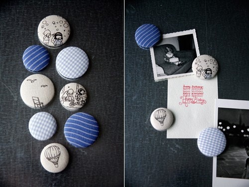 Fabric Button Magnet Set - Blue