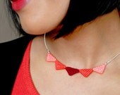 Tribal Triangle Necklace made of wool: Coral Pink and Deep Red