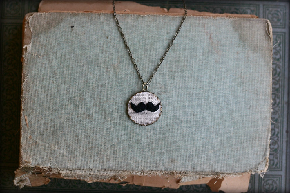 Le Stache- hand embroidered necklace - PoppyandFern
