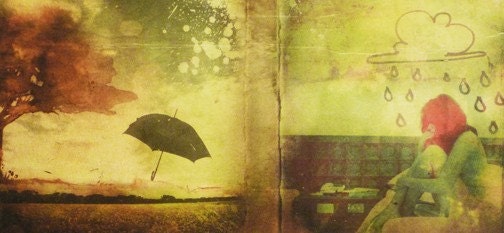 RAINY -- One of a kind digital collage printed on rice paper