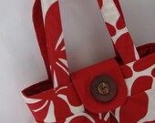floral handbag, red and cream