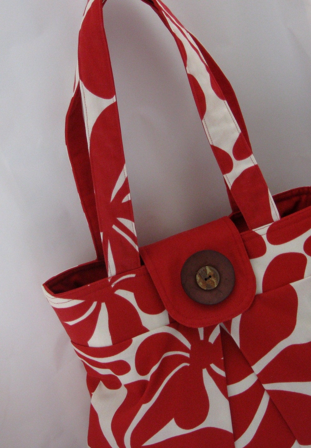 floral handbag, red and cream
