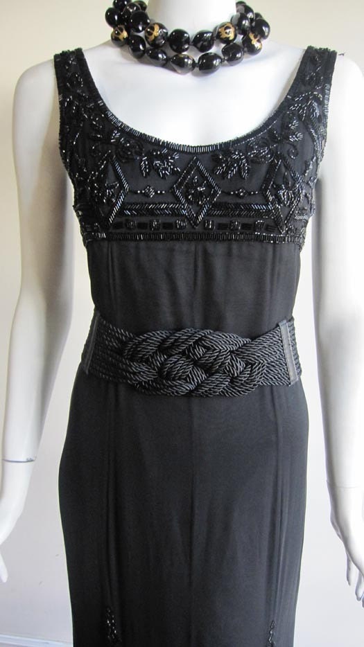 Vintage Black Beaded Evening gown for wedding bridal party night time fancy Silk beaded Long Sleeveless straight Size 2-4-6