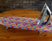 Ironing Board Cover TABLE TOP Valentine love hearts bright blue, green, pink and orange hearts