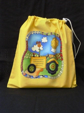FREE POSTAGE within Australia - Back to School Library Bag - Bright YELLOW Tractor