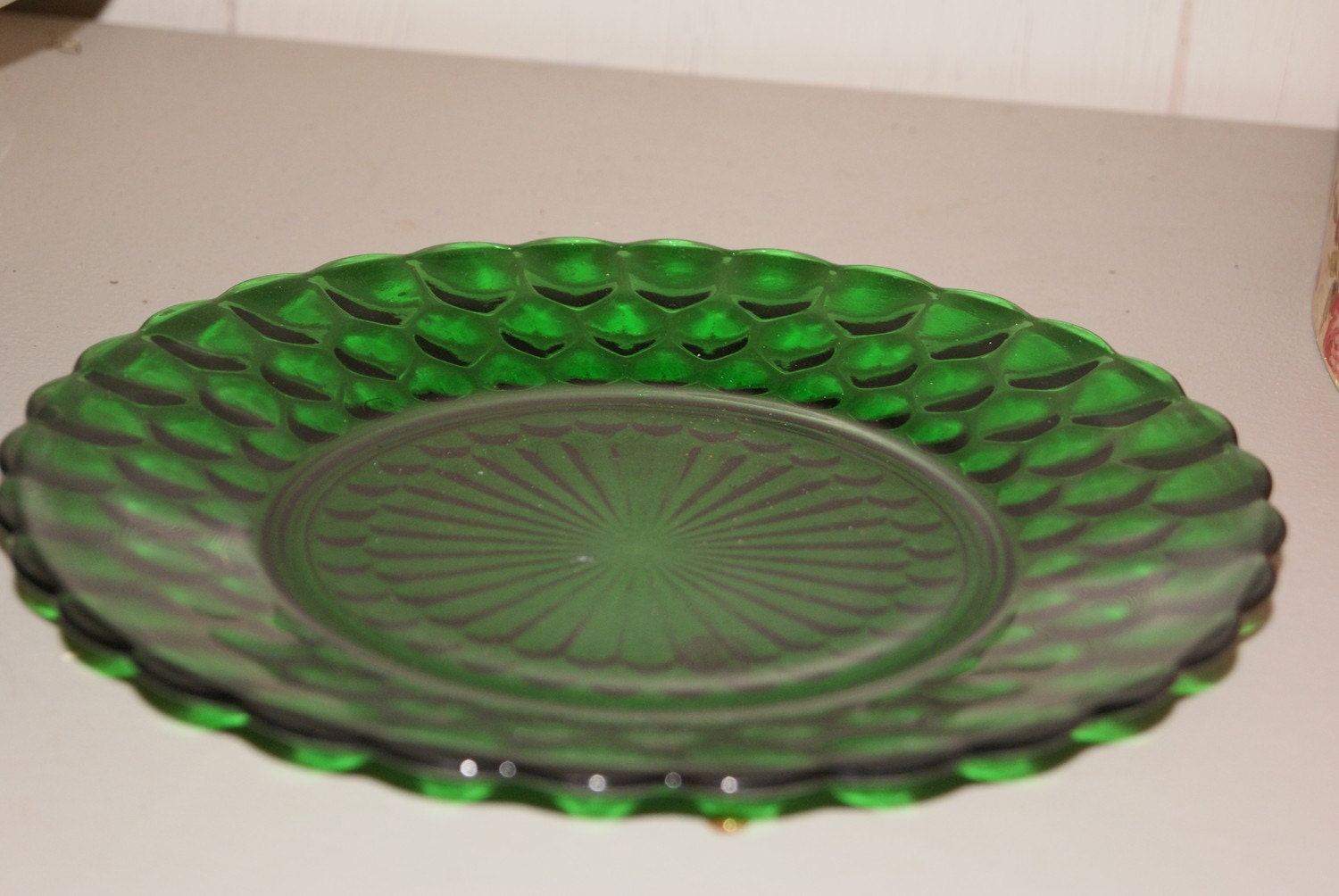 Bubble Depression Glass Green Plate by TheRustyNook on Etsy