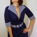 RESERVED for TRIPnip vintage 1960s SAILOR GIRL navy and white striped collar dress
