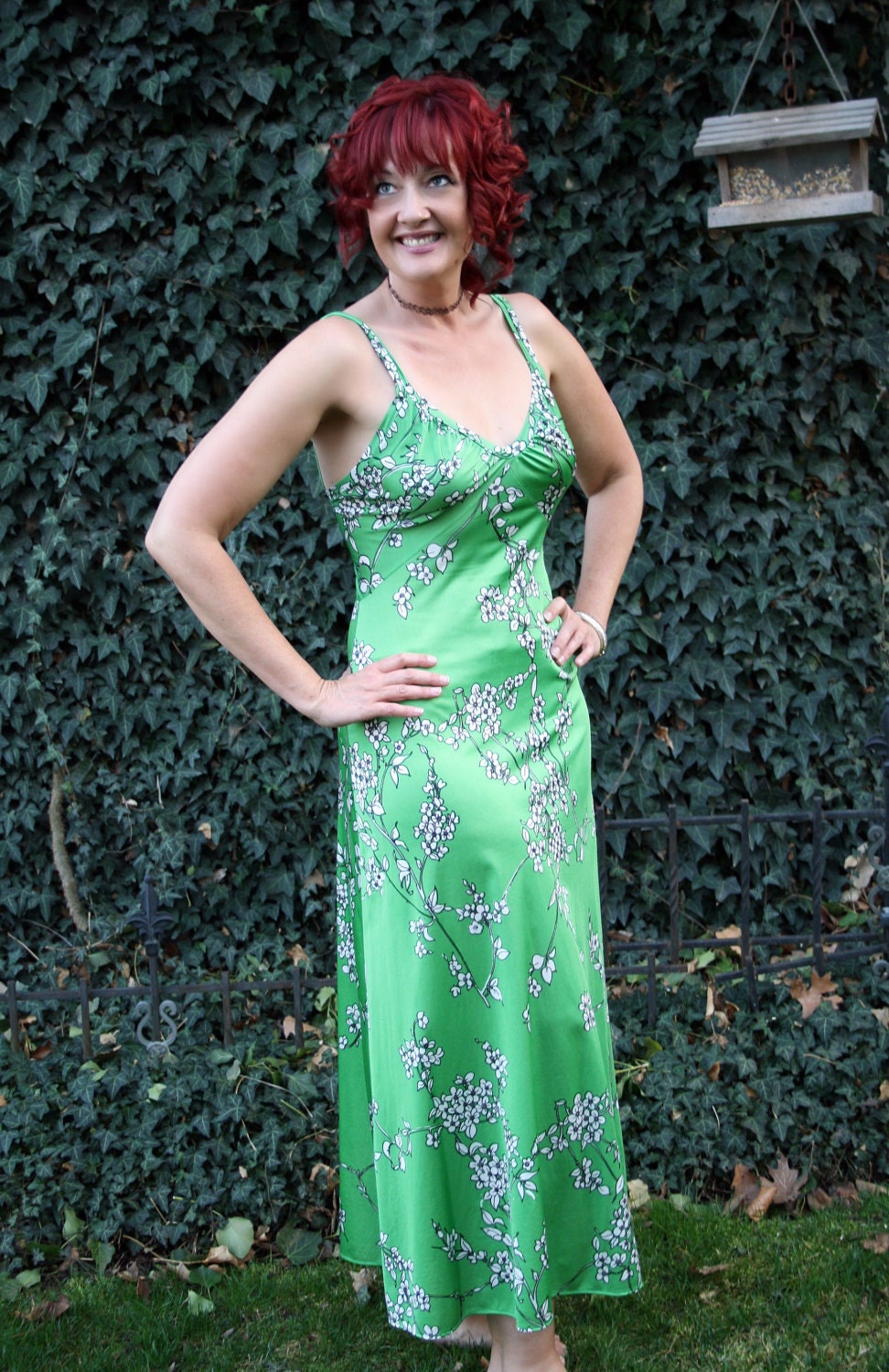 70s boho maxi dress green hippy floral spaghetti straps size medium