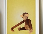 12x16 Giclee Affordable Art Print - Mid Century Icon Wooden Monkey Kay Bojesen
