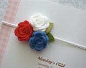 4th of July Headband - Felt Flower Headband in Little Miss Patriotic - Baby Headbands, Newborn Headbands, Toddler Girls Headband