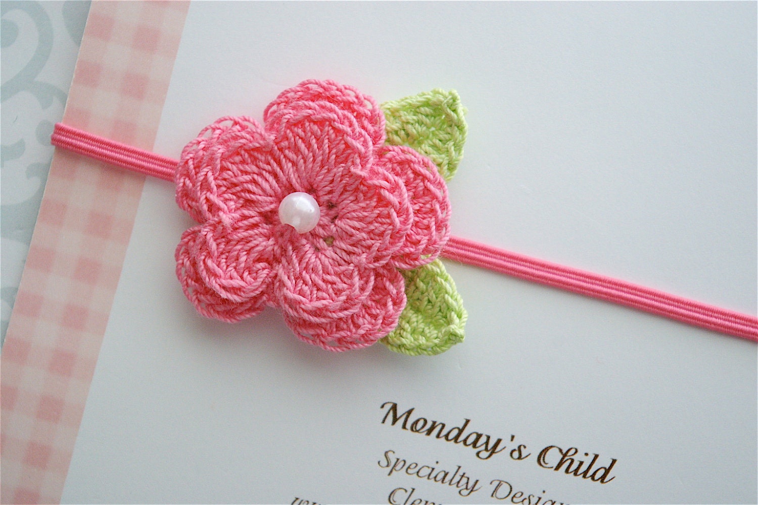 Crochet Flower Headband in Pink Pearl - Baby Headbands to Adult