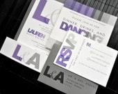 Tara Gradient Wedding Invitation Suite with Belly Band - Purples and Grays (customizable)
