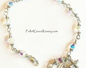 1st First Communion Rosary Bracelet Girl's Clear Swarovski Crystals, Adjustable, Miraculous Medal, Unbreakable, Catholic, 1 decade