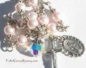 Girl's Pink Rosary Bracelet Light Pink Swarovski Crystal Pearls Unbreakable