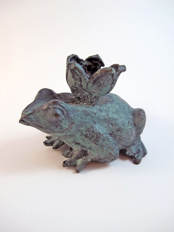 Vintage Cast Metal Frog Candle Holder in by GalleryBotanica