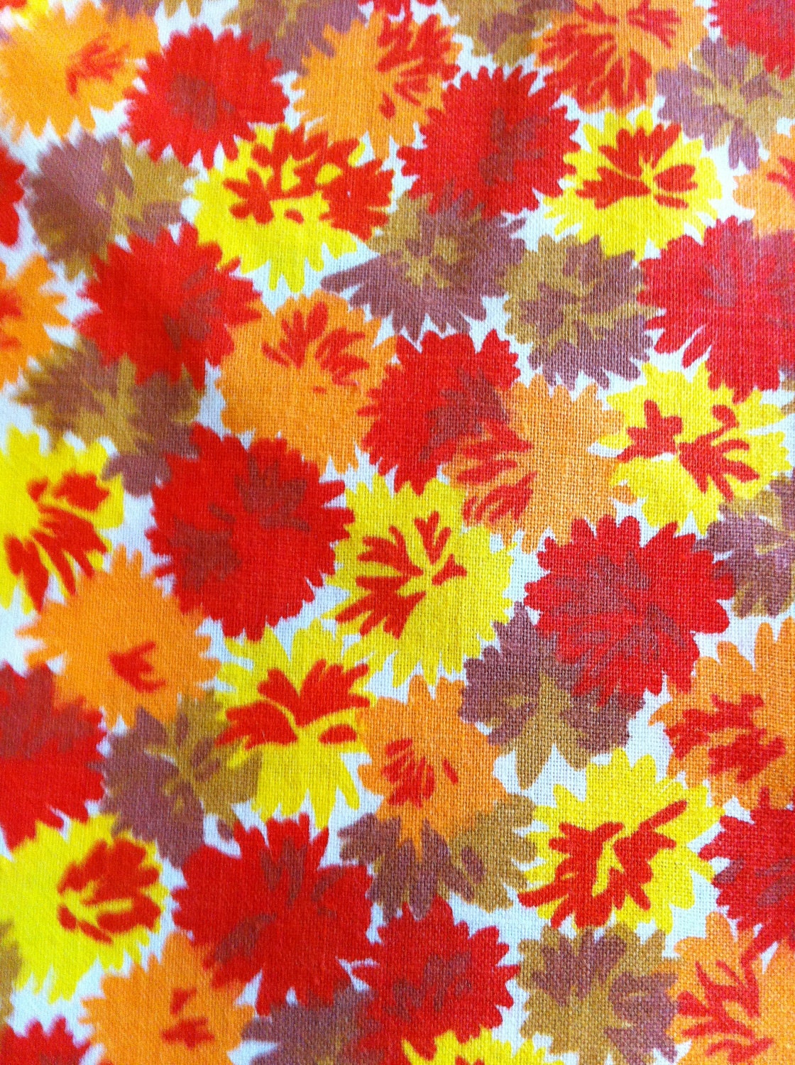 Fabric Orange Brown Yellow Purple Floral Vintage