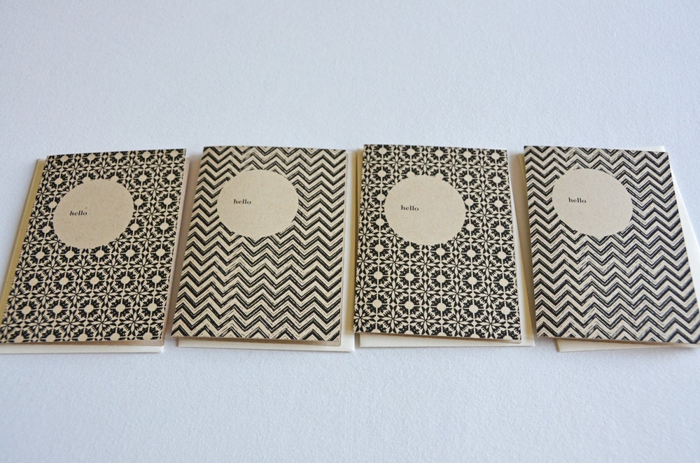 Set of 8, blank note cards. 9 envelopes. Hello. Goodbye (on the back).