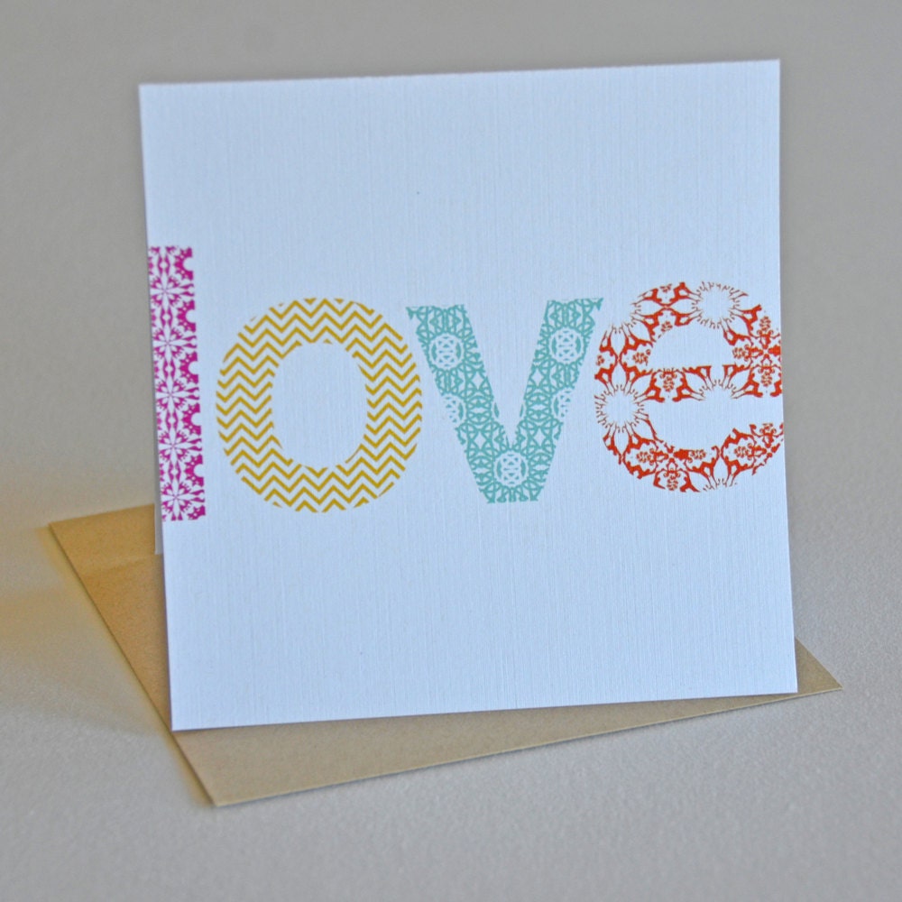 Single, square card with envelope. Love. Blank inside.