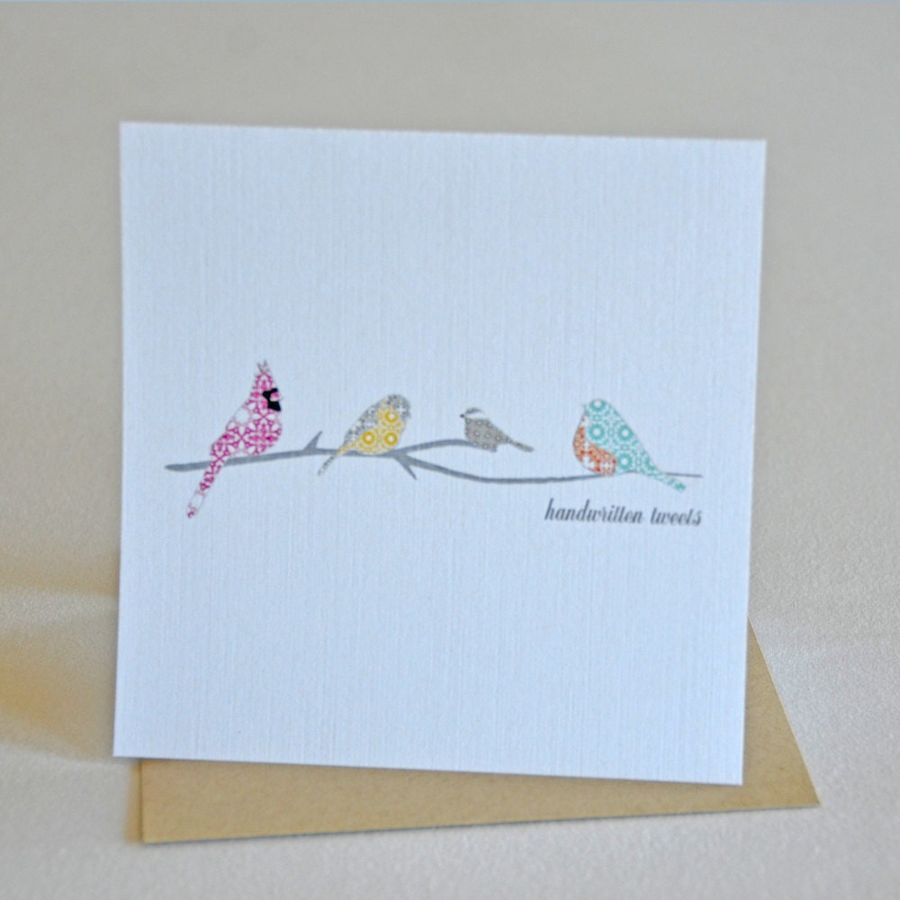 Single, square card with envelope. Handwritten Tweets. Blank inside.