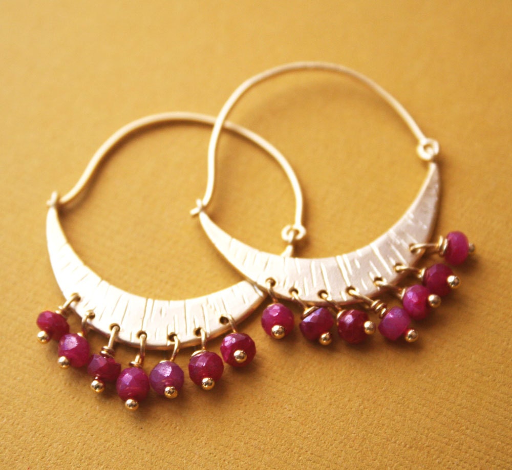 Ruby Hoop Earrings, Byzantine Jewelry, Gold Earrings