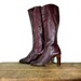 1970s Vintage Boots Size 7.5 / Leather Knee High / Burgundy / Wood Heel / black friday sale/ cyber monday sale