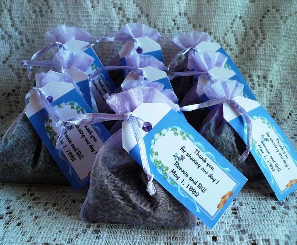 Organic Lavender Sachets with Custom Announcement Tags -- ten for 15 dollars
