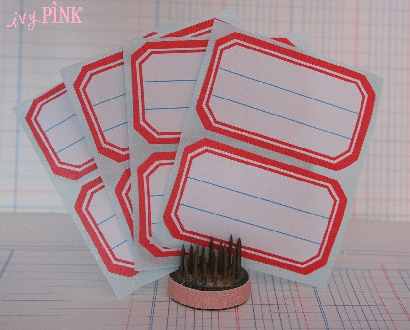 Red border frame with lines Label Stickers set of 12