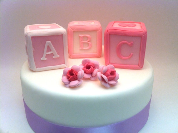 Fondant Girl Baby blocks for Baby Shower or first baby birthday Set of 3 Il_570xn