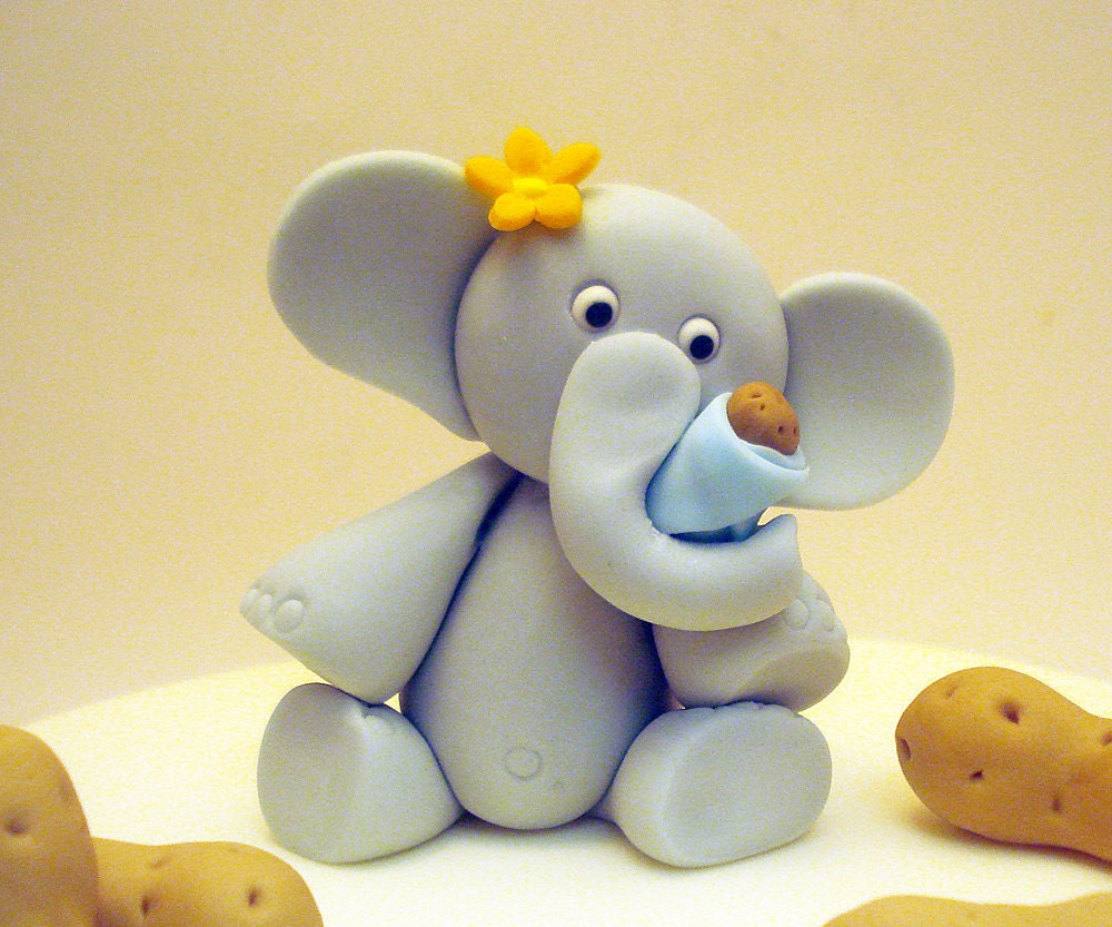3.5 My little Peanut Elephant PLUS 6 peanuts cake topper fondant mommy elephant cake decoration excelent for baby shower.