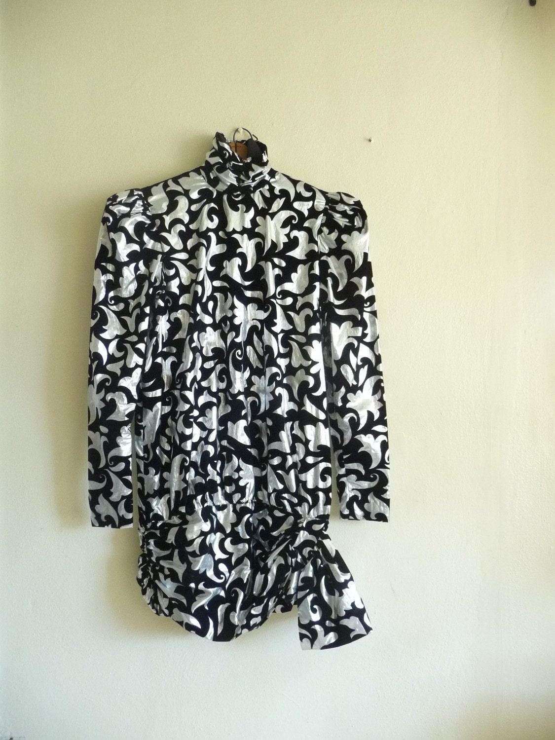 mini dress in metallic silver and black