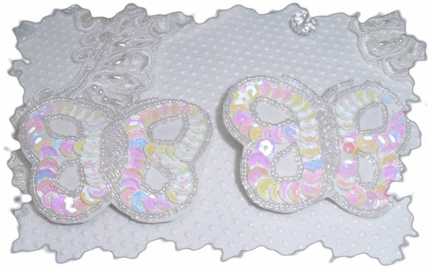 Pair of Romantic Butterfly Hand beaded sequin hair clip and or brooch pins bridal or graduation