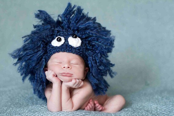 Sesame Street Cookie Monster Baby Hat - Newborn - Photography Prop - Blue