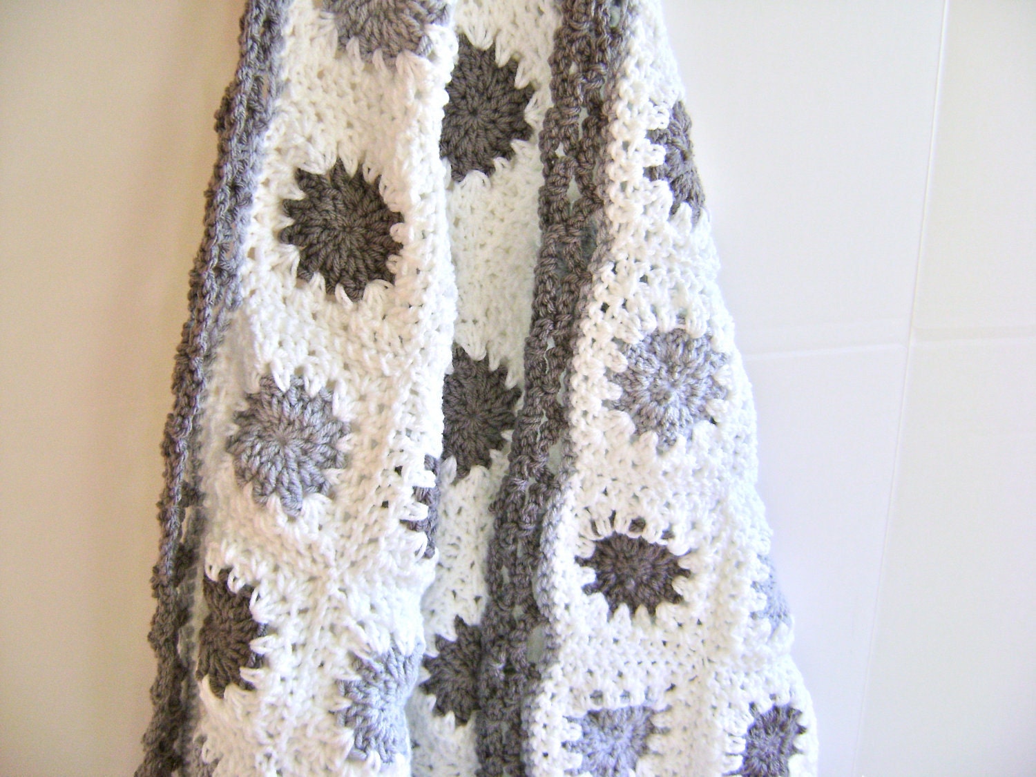 Hand Crocheted Grey Granny Baby Blanket - Luxury Gift for the Modern Mommy and Baby Nursery
