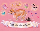 Corgi Crafting Humor 5"x7" Giclee Mini Print - "Made With Love"