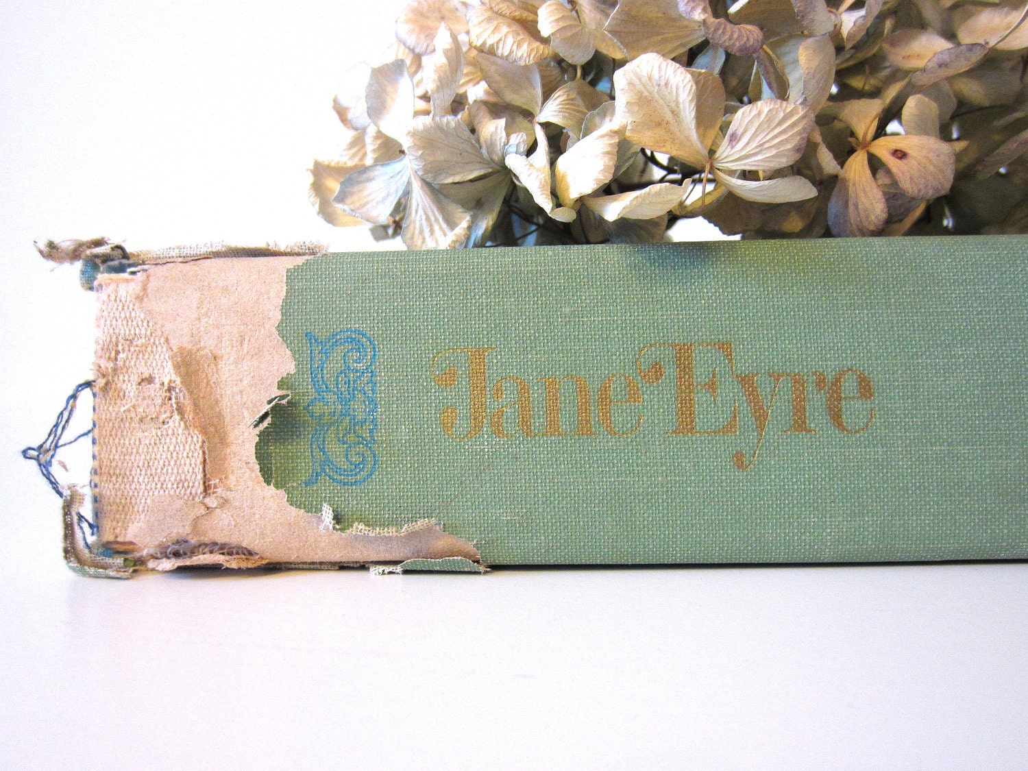 vintage Jane Eyre book, Charlotte Bronte classic novel, turquoise