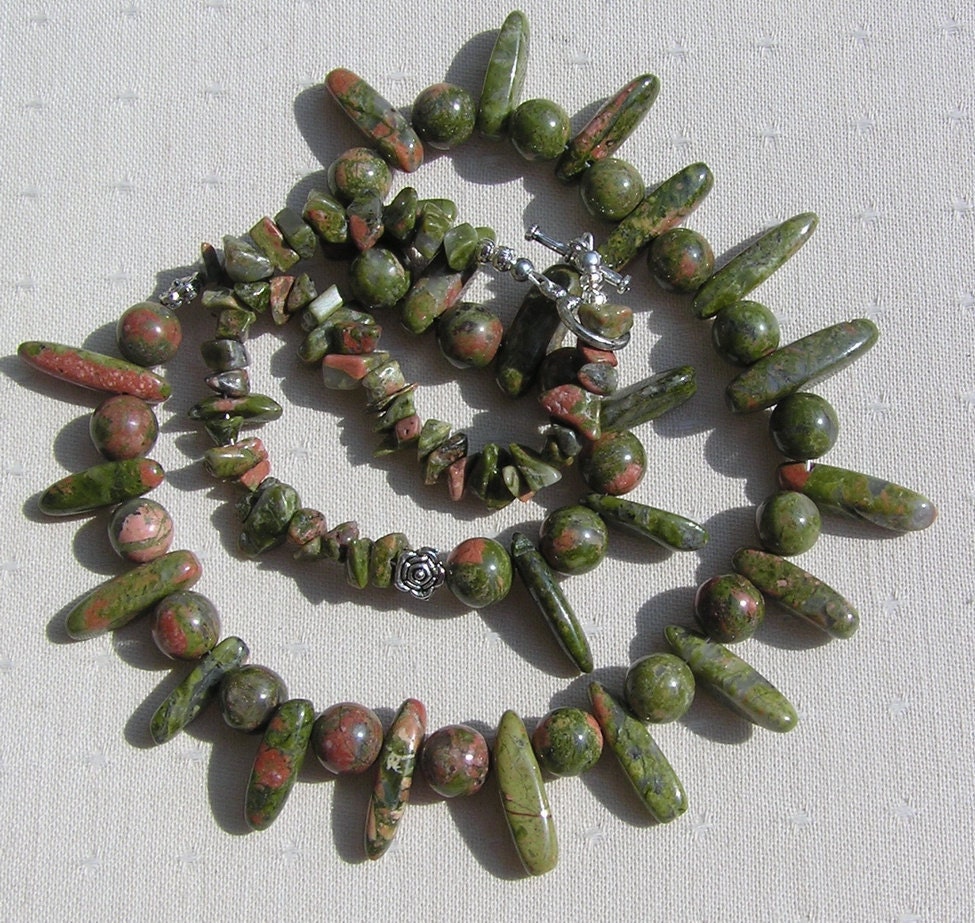 Unakite Crystal Gemstone Tribal Necklace - "Green Fingers" - Special Offer