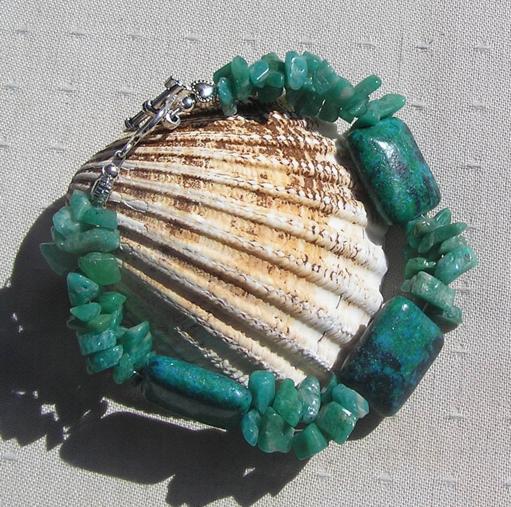 Chrysocolla & Amazonite Crystal Gemstone Bracelet - "Wahdj"