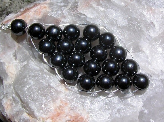Hematite Gemstone Beaded Woven Leaf Pendant - Special Offer Price