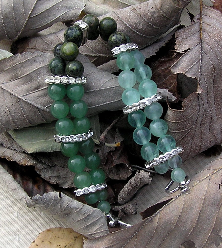 Fluorite, Green Aventurine & Kambaba Jasper Gemstone Crystal Bracelet - "Willow"