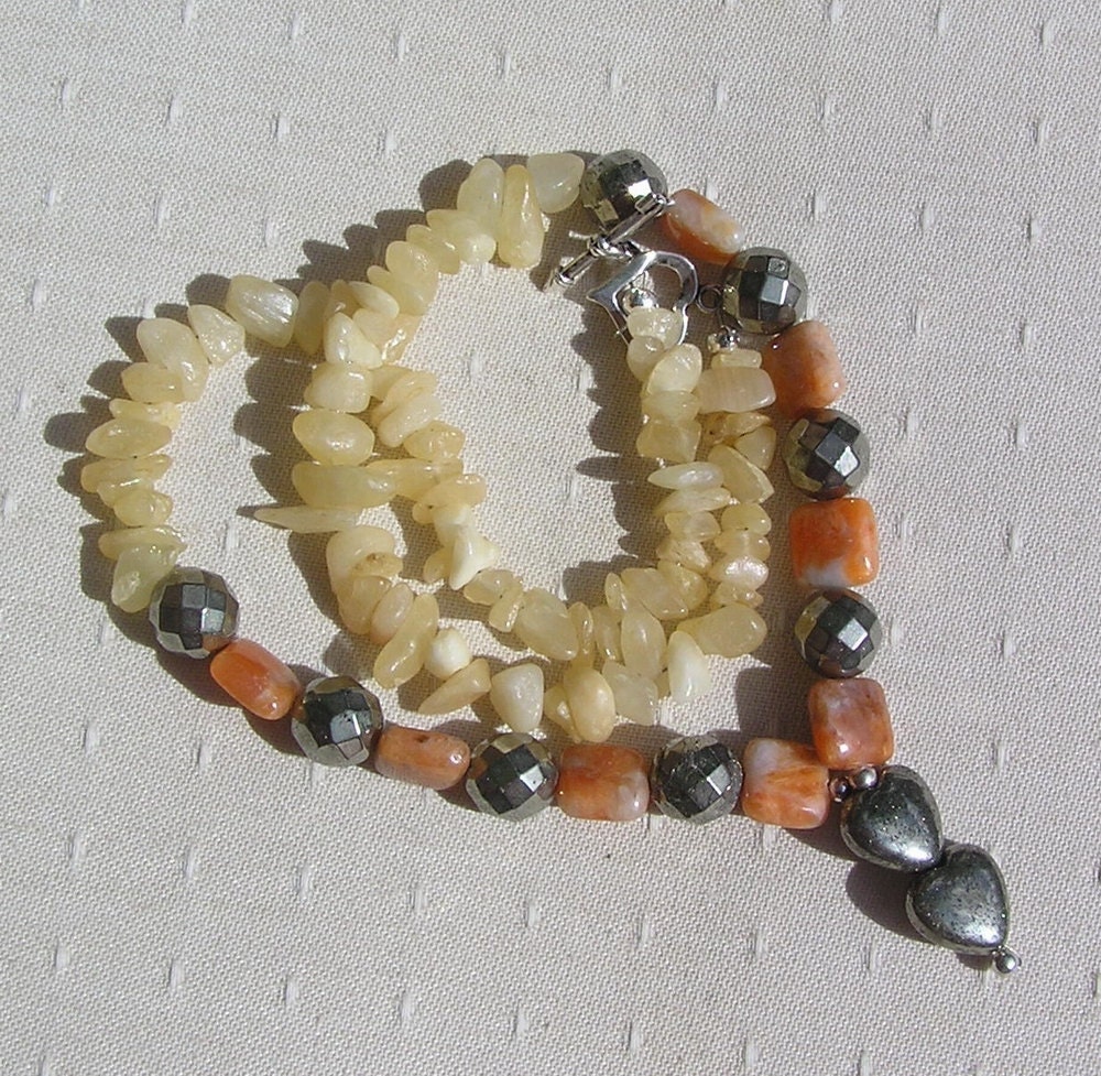 Orange Calcite & Pyrite Gemstone Crystal Necklace - "Annabelle"