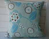 TWO Blue Throw Pillow Covers 16x 16. Blue and Brown Floral