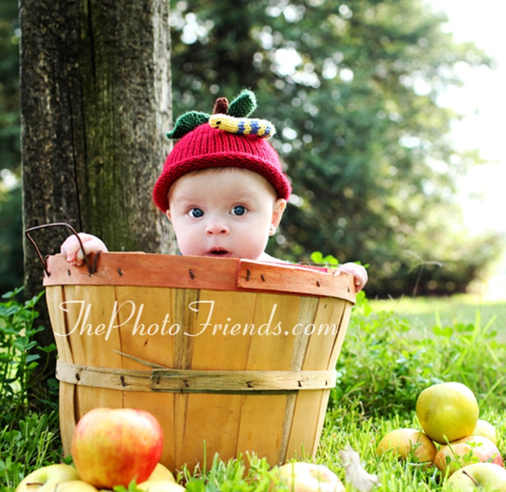 Hand Knit Baby Hat, Knitted Infant Photo Prop, Red Delicious Apple Cap,  Avail. All Sizes, Newborn Baby, Infant, Toddler Knitted Beanie
