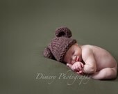 Baby Bear Hat, Knit Newborn Photo Prop, Knitted Chocolate Brown, Chunky, Sizes Infant- Toddler, Great Gift
