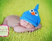 Knit Baby Bird Hat, Newborn Infant Cap, Blue Or Any Custom Color  Avail, All Sizes NB- Adult, Great Photo Prop