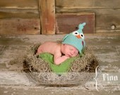 Knit Hat, Baby Newborn Infant Cap, Love Bird, Blue Or Any Custom Color Avail, Sizes NB- Adult, Great Photo Prop